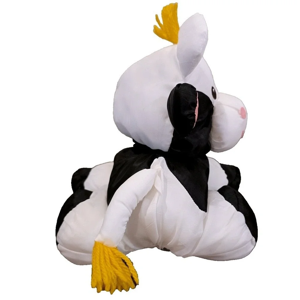 1993 Vintage Fisher Price Barnyard Puffalump Cow Plush 8096 Nylon Black White 12